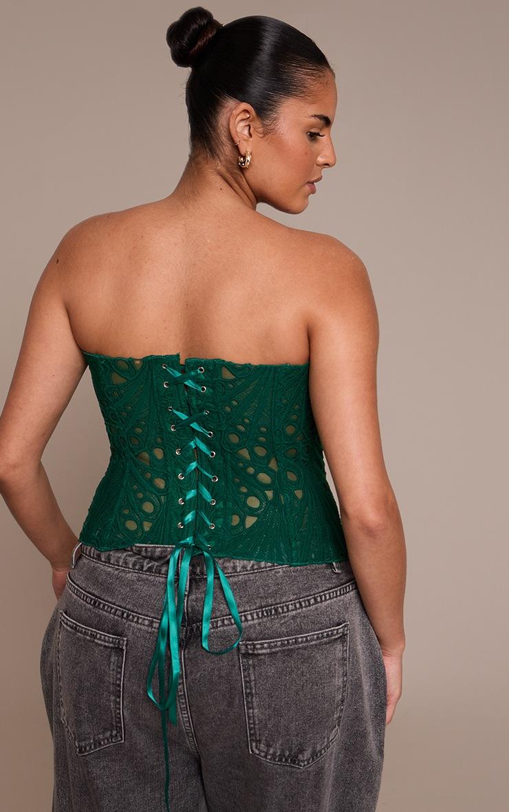 Pretty Little Thing Plus Emerald Green Textured Bandeau Sheer Floral Lace Corset