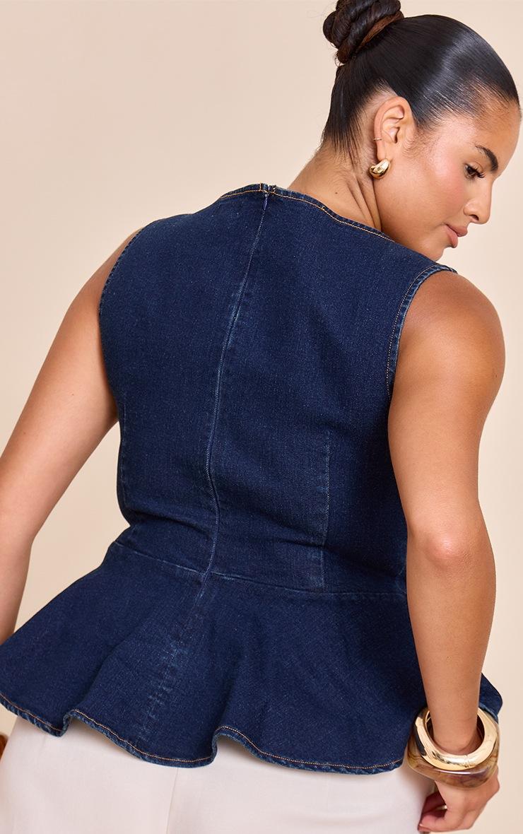 Pretty Little Thing Plus Indigo Boatneck Peplum Sleeveless Denim Top
