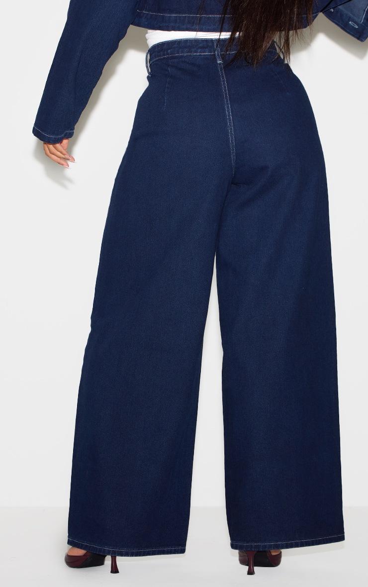 Pretty Little Thing Plus Indigo Contrast Stitch Wide Leg Jeans