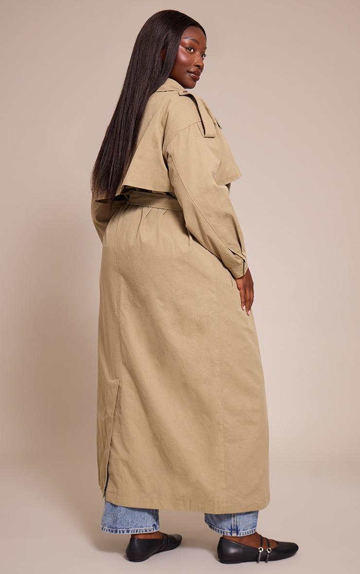 Pretty Little Thing Plus Light Khaki Popper Detail Trench Coat