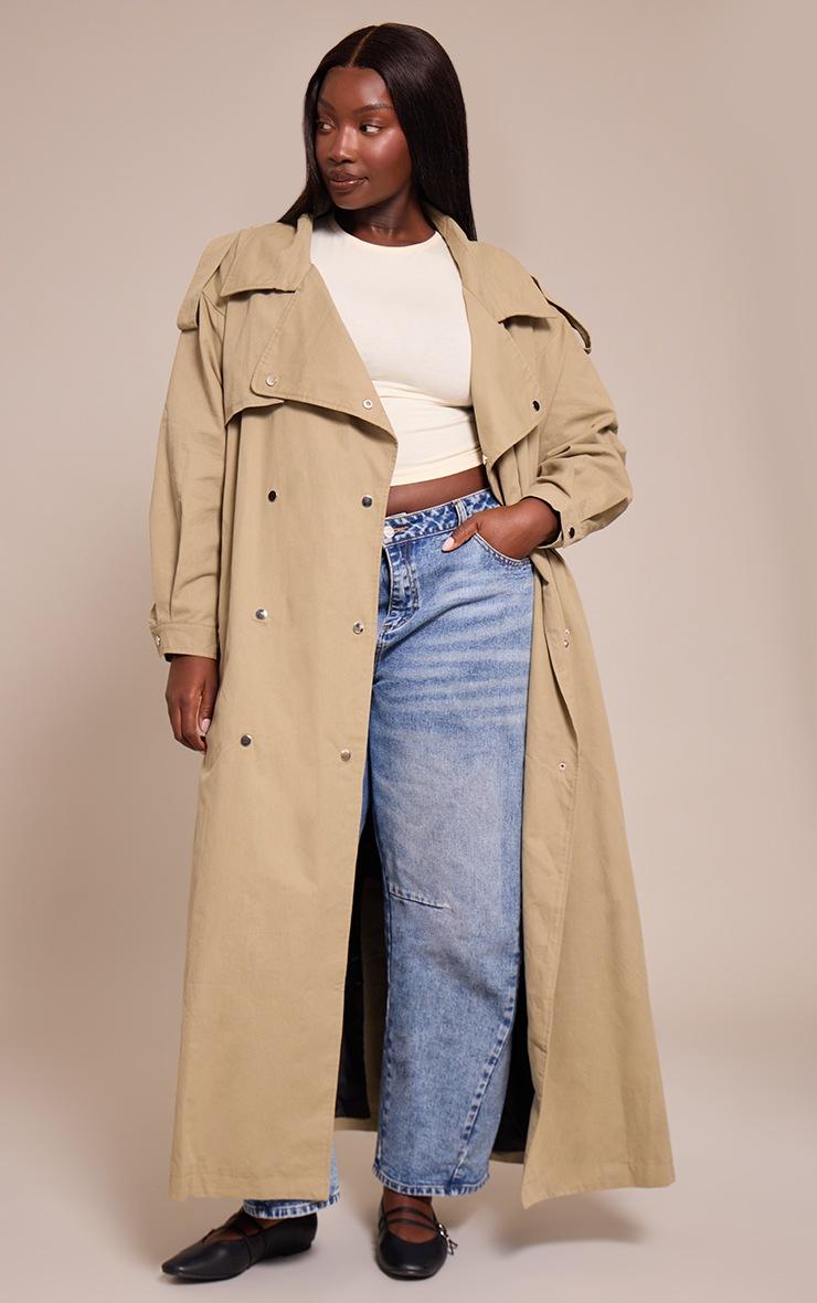 Pretty Little Thing Plus Light Khaki Popper Detail Trench Coat