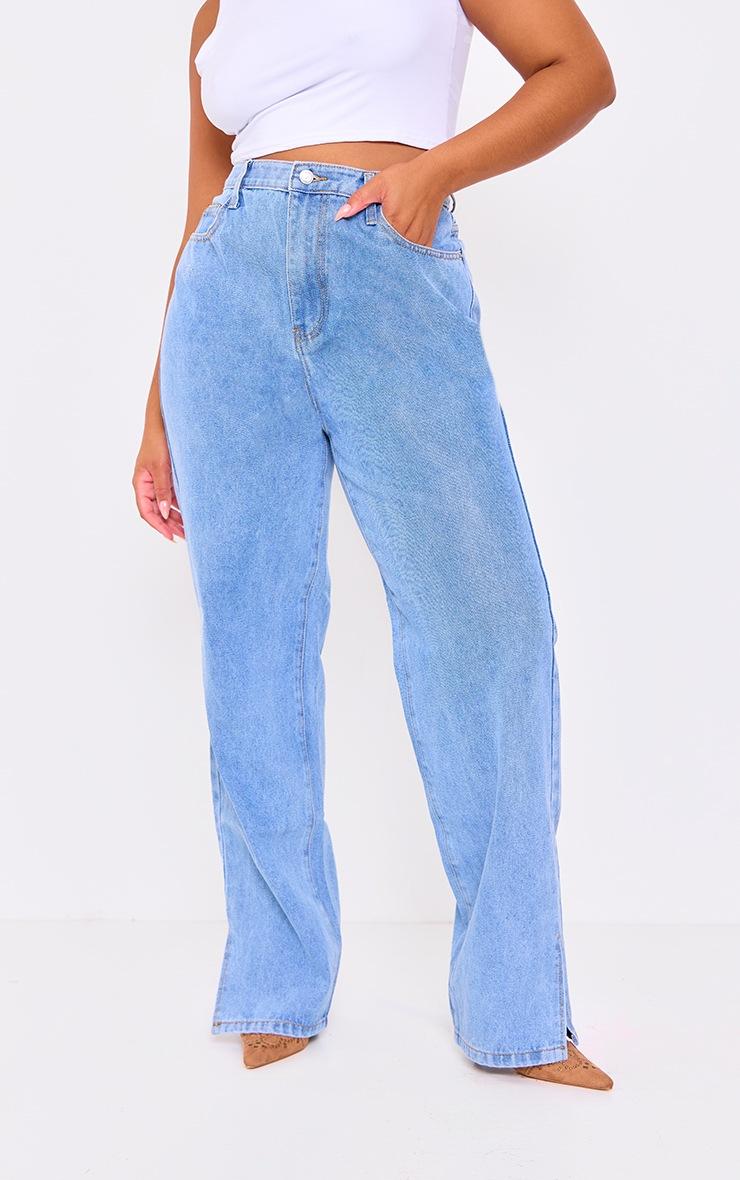 Pretty Little Thing Plus Light Wash Split Hem Jeans