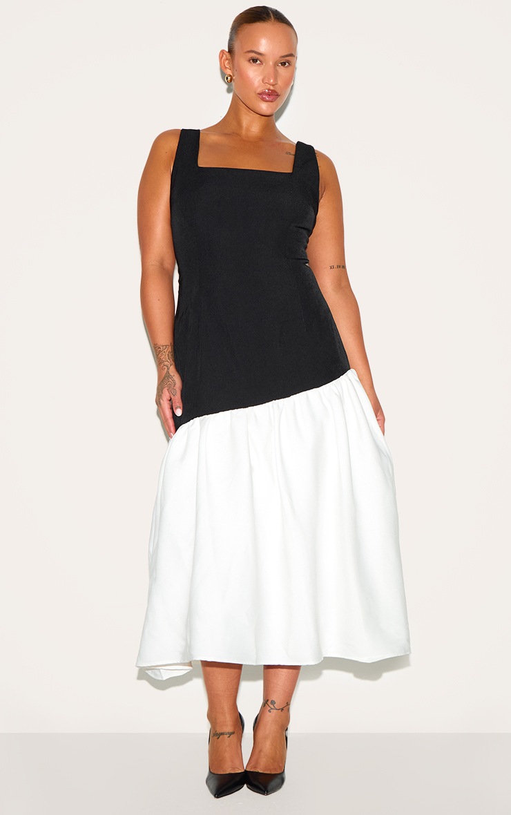Pretty Little Thing Plus Monochrome Contrast Pleated Hem Square Neck Midaxi Dress