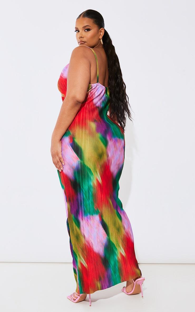 Pretty Little Thing Plus Multi Printed Plisse Cowl Neck Maxi Dress