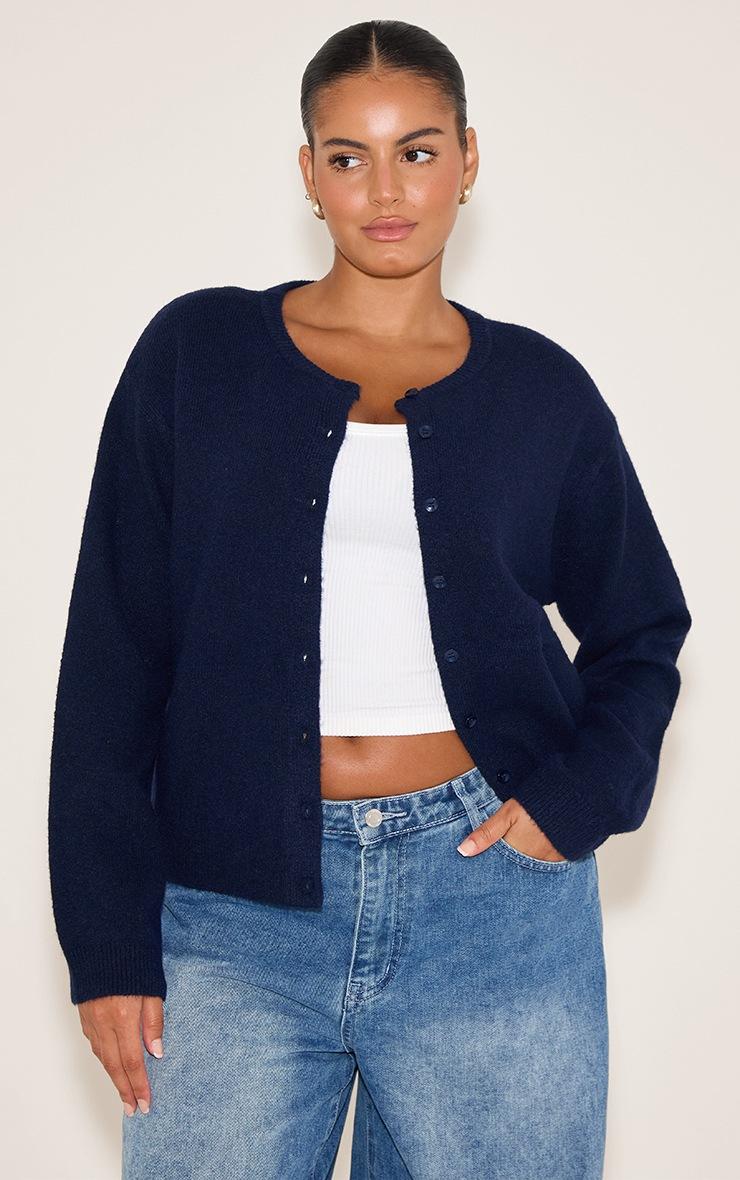 Pretty Little Thing Plus Navy Knit Button Through Cardigan