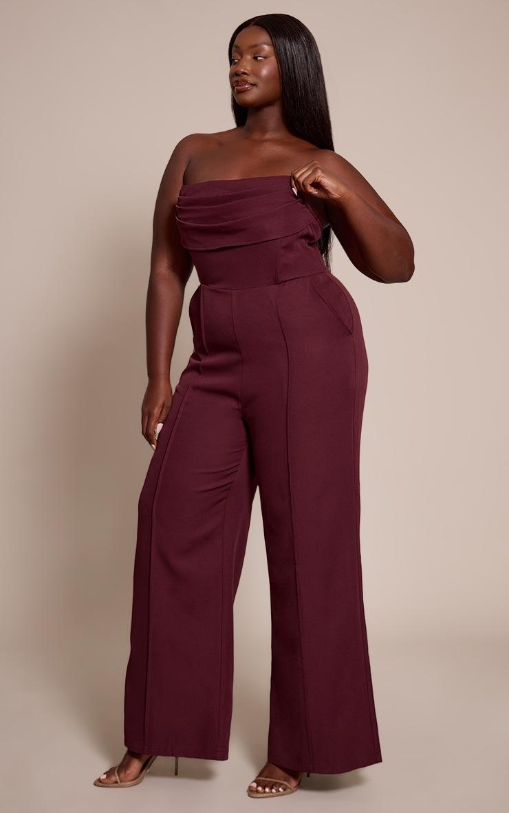 Pretty Little Thing Plus Plum Bandeau Cowl Neck Pocket Detail Jumpsuit