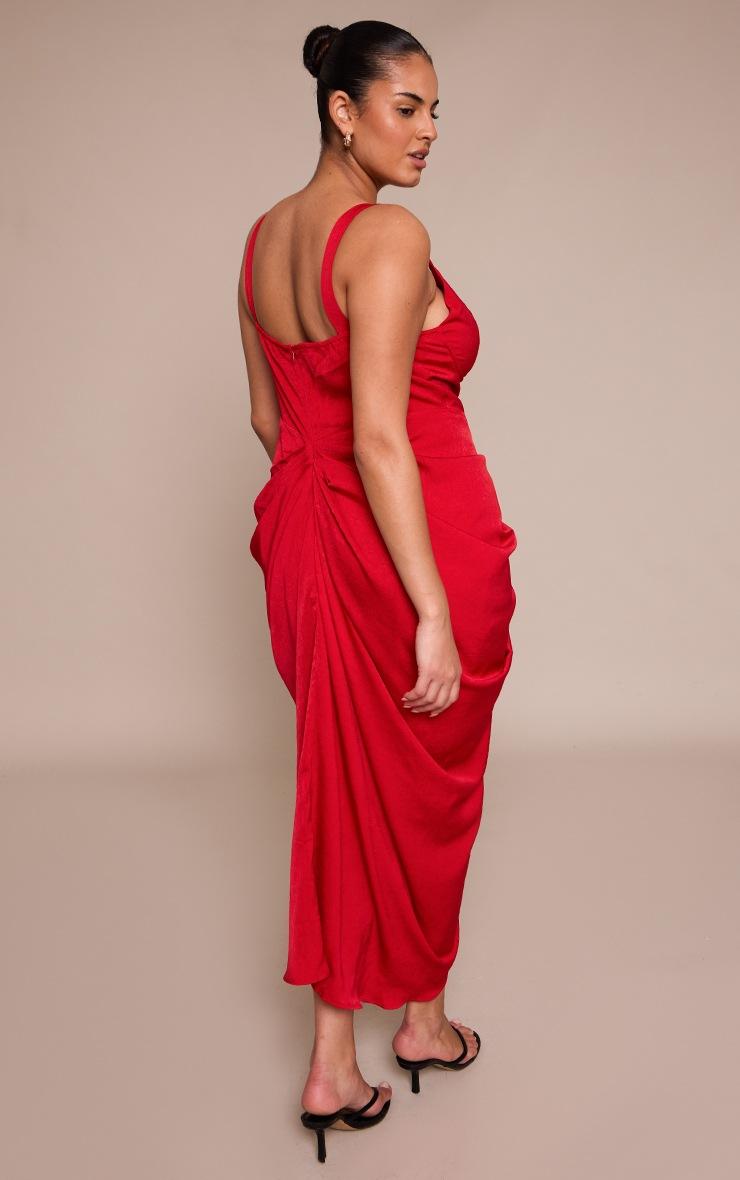 Pretty Little Thing Plus Red Crushed Satin Drape Maxi Dress
