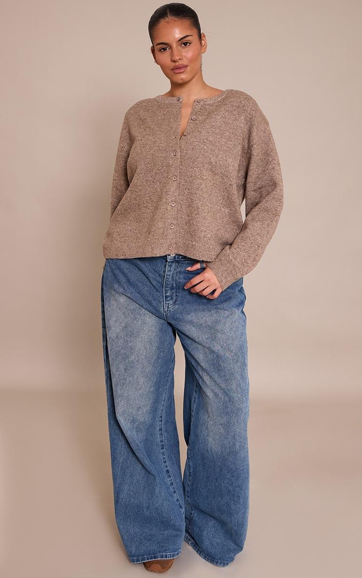 Pretty Little Thing Plus Taupe Knit Button Through Cardigan