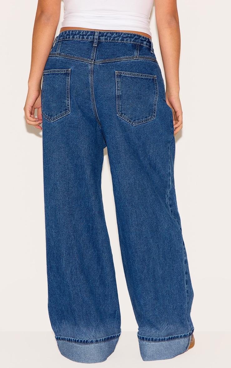 Pretty Little Thing Plus Washed Blue Turn Up Wide Leg Jeans