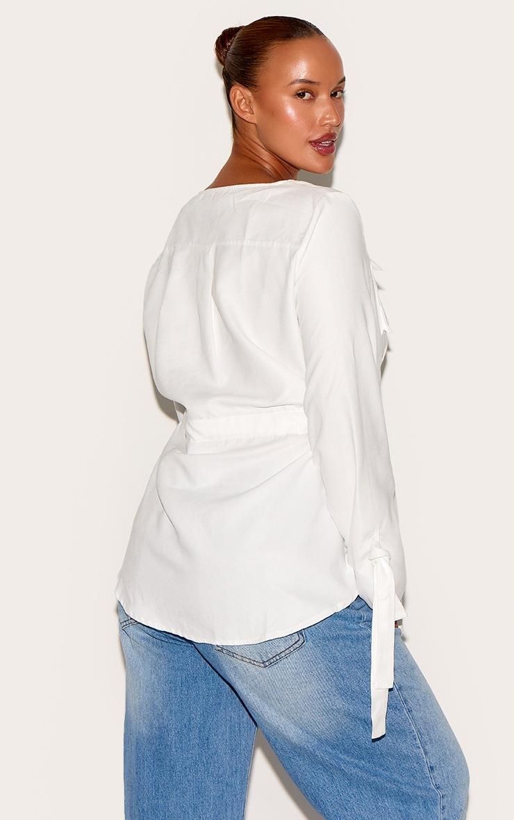 Pretty Little Thing Plus White Faux Suede Cargo Ruched Waist Shirt