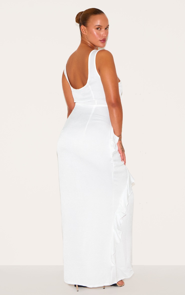Pretty Little Thing Plus White Satin Frill Layered Maxi Dress