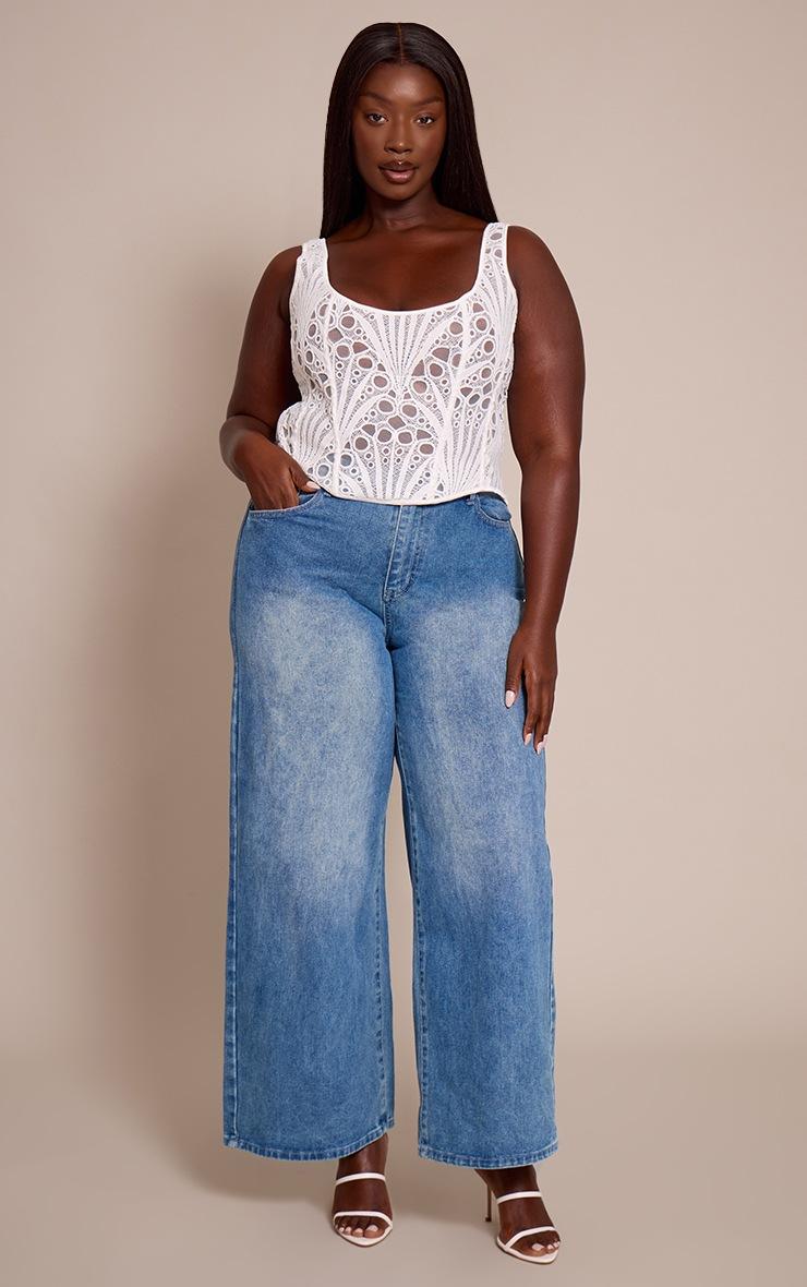 Pretty Little Thing Plus White Textured Sheer Floral Square Neck Corset