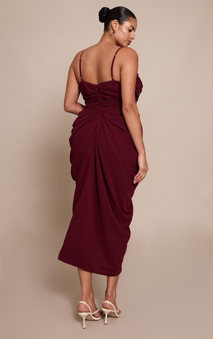 Pretty Little Thing Plus Wine Ruched Chiffon Drape Midi Dress