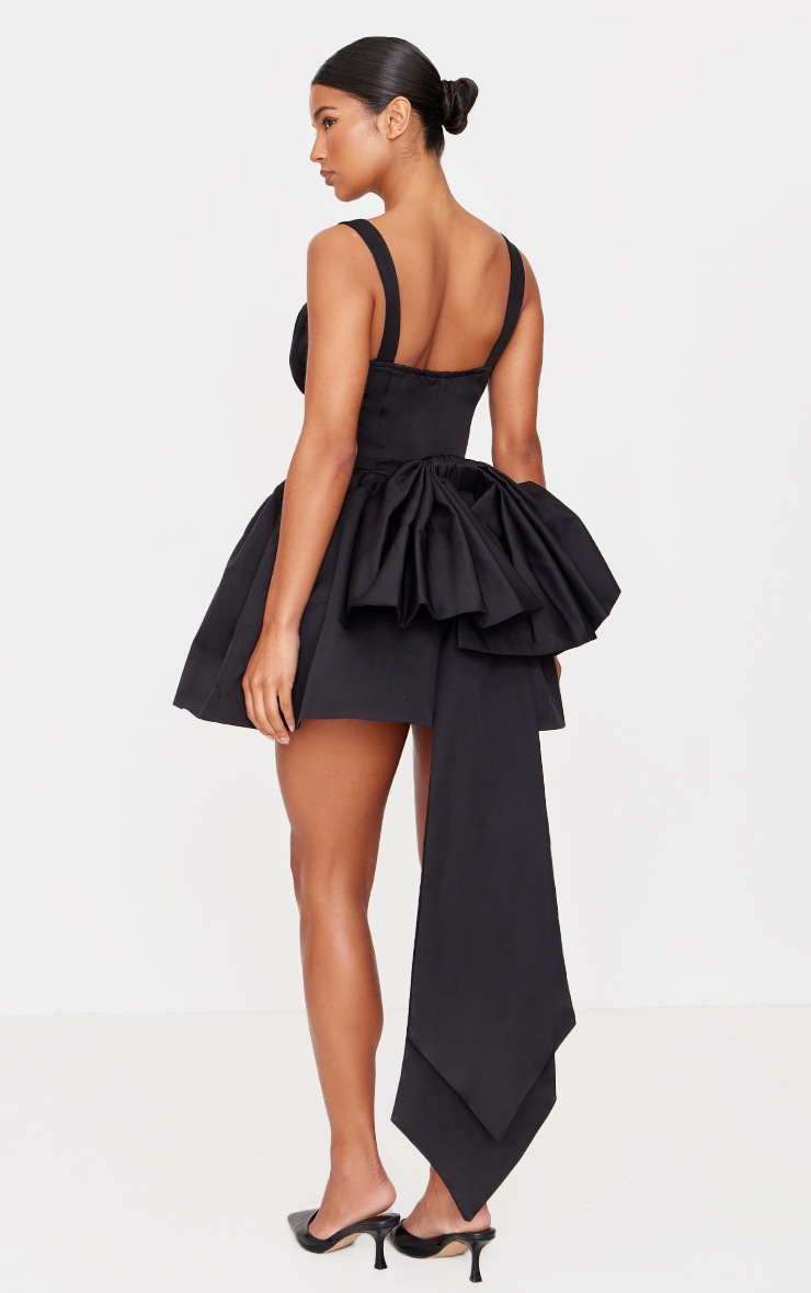 Pretty Little Thing Premium Black Woven Bow Corset Detail Skater Dress