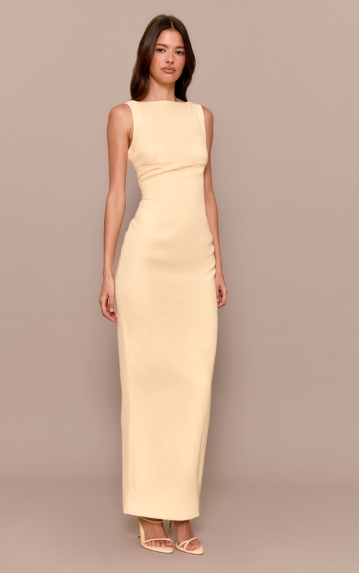 Pretty Little Thing Premium Butter Yellow Scoop Back Maxi Dress