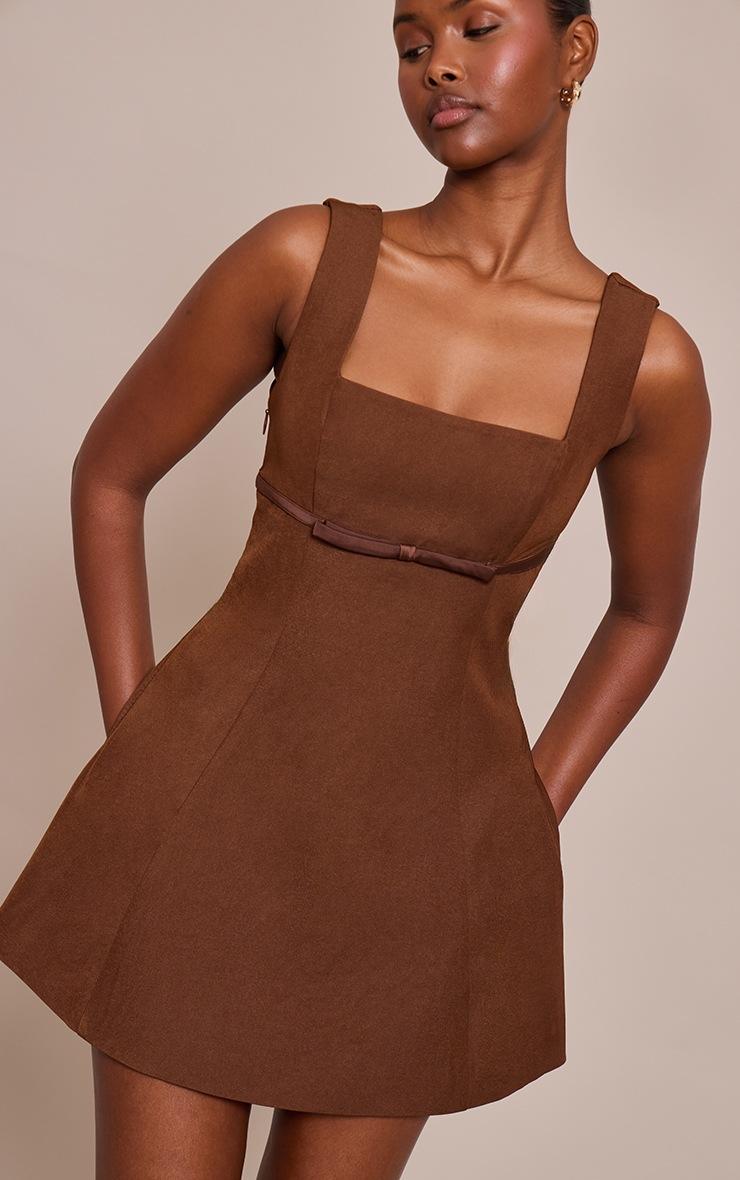 Pretty Little Thing Premium Chocolate Woven Belt Detail Shift Dress