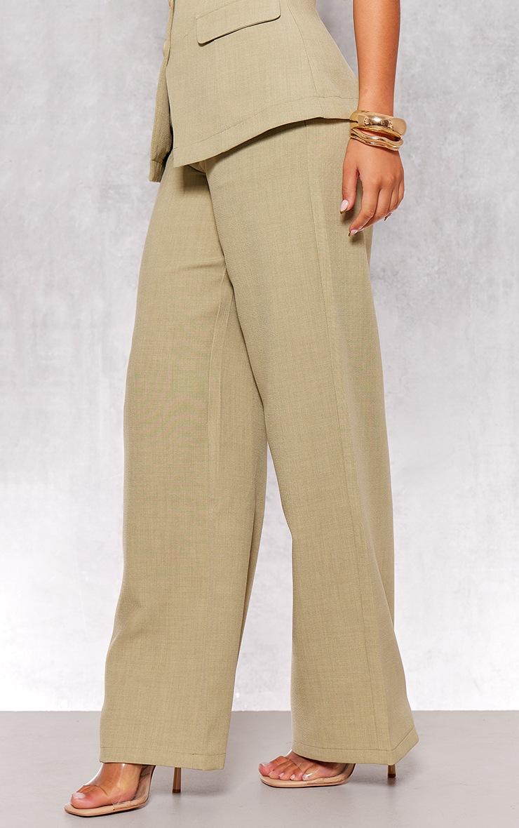 Pretty Little Thing Premium Sage Tailored Woven High Waist Wide Leg Pants