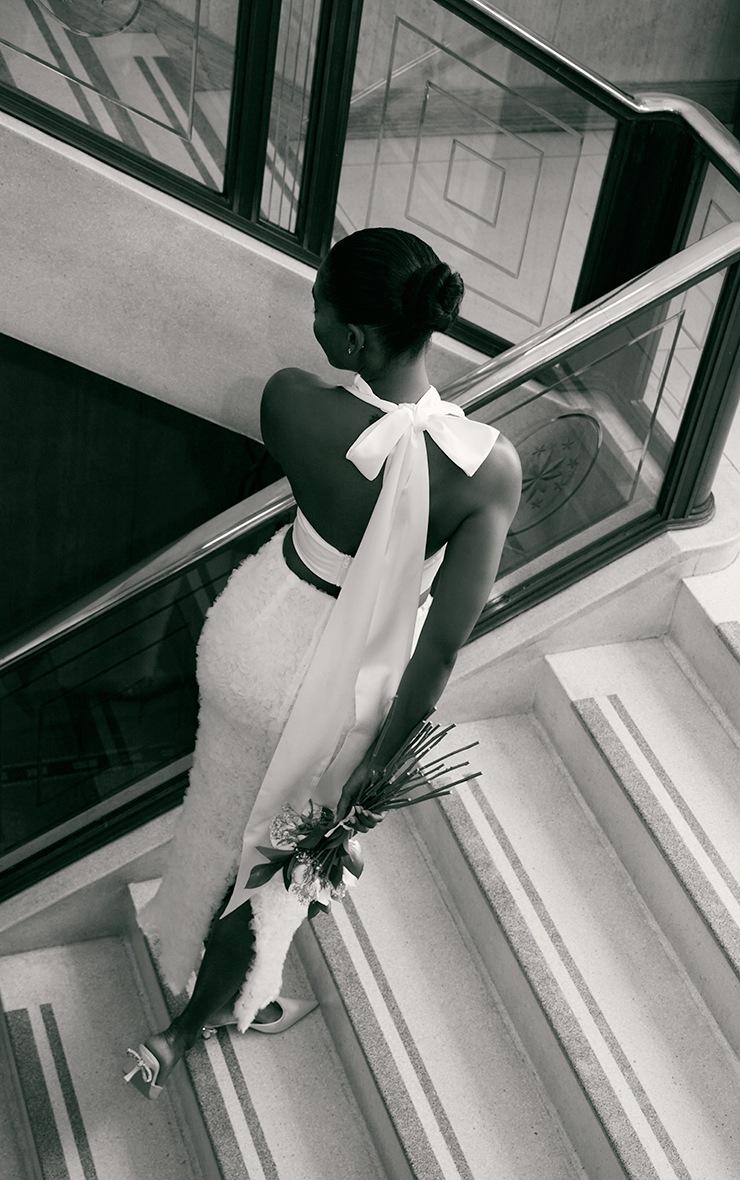 Pretty Little Thing Premium White Satin High Neck Cowl Top