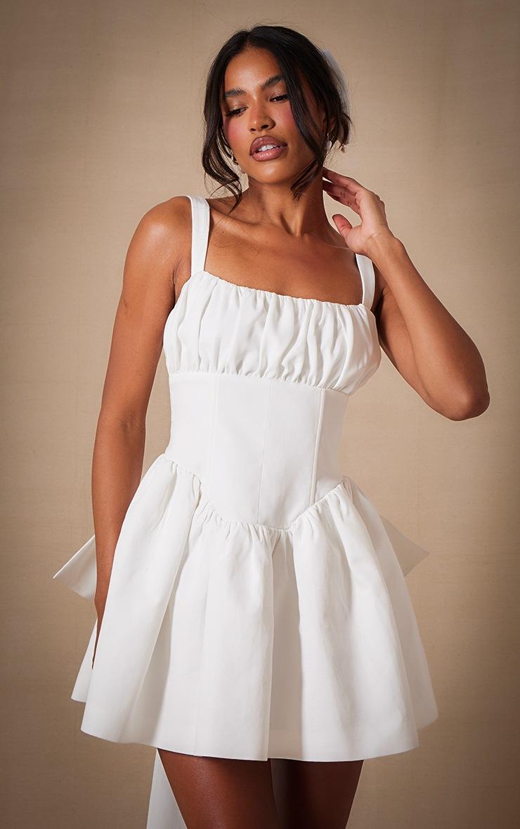 Pretty Little Thing Premium White Woven Bow Detail Mini Dress