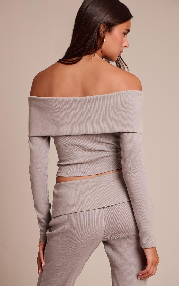 Pretty Little Thing Ash Grey Fold Over Bardot Top