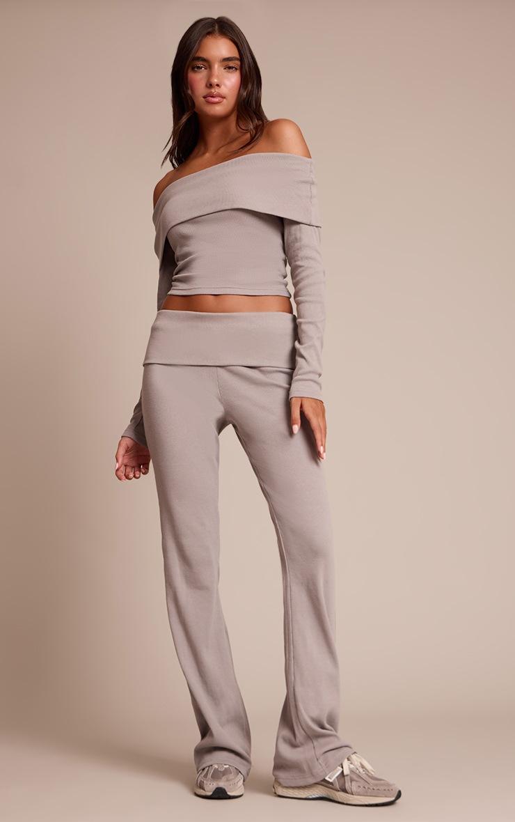 Pretty Little Thing Ash Grey Fold Over Bardot Top