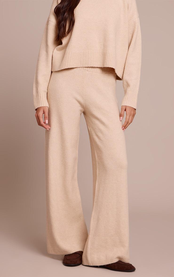 Pretty Little Thing Beige Wide Leg Knitted Pants