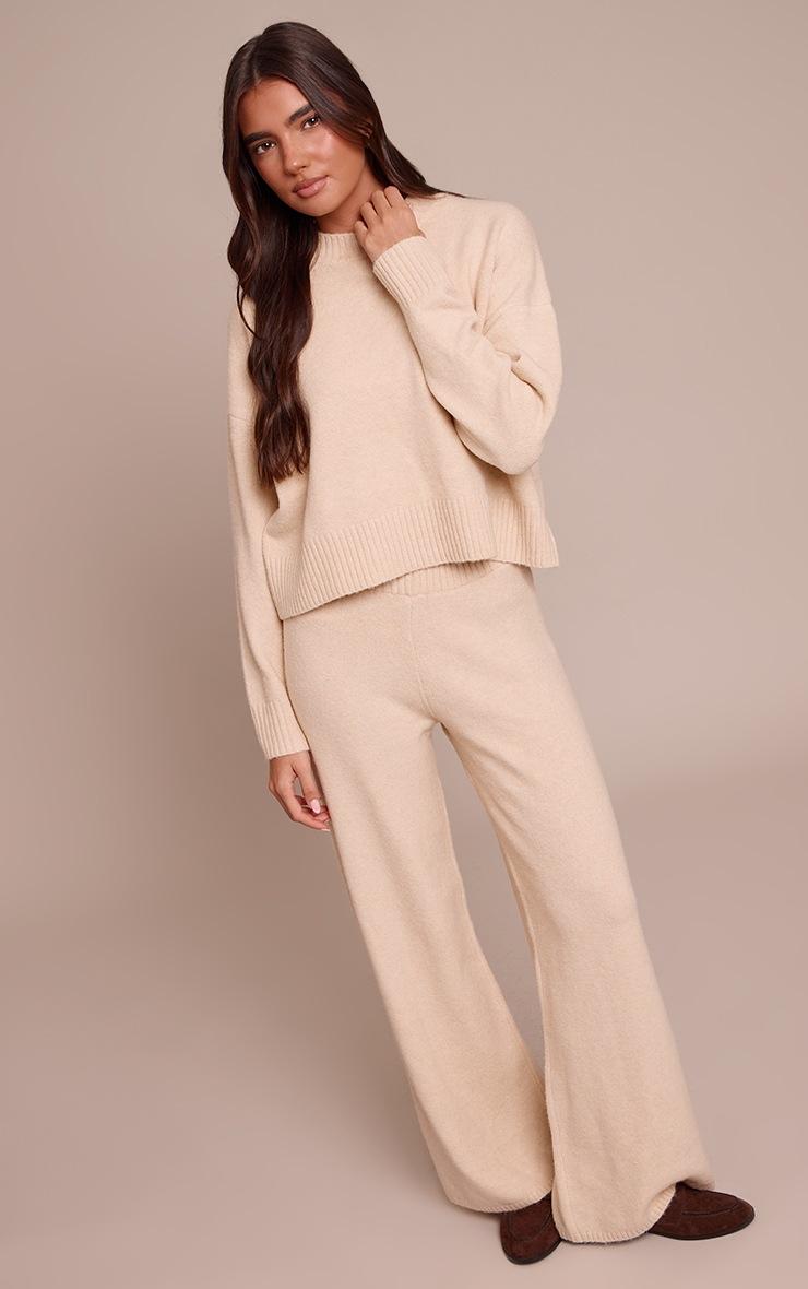 Pretty Little Thing Beige Wide Leg Knitted Pants