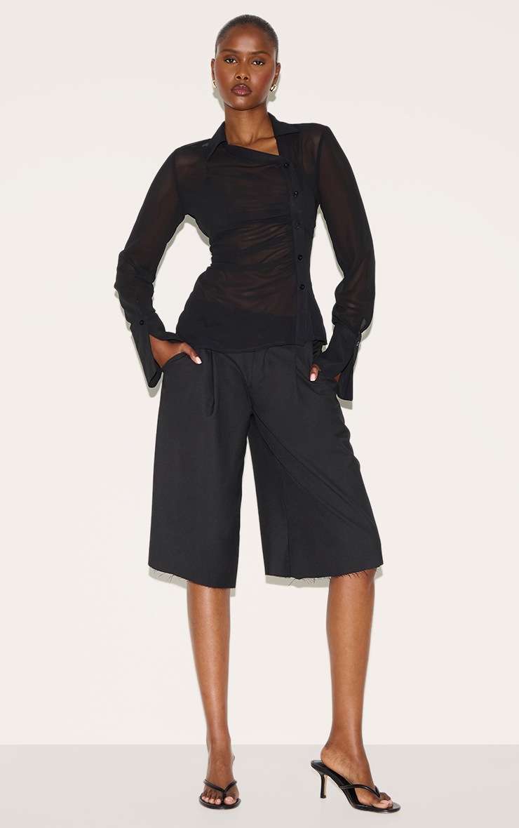 Pretty Little Thing Black Asymmetric Chiffon Shirt