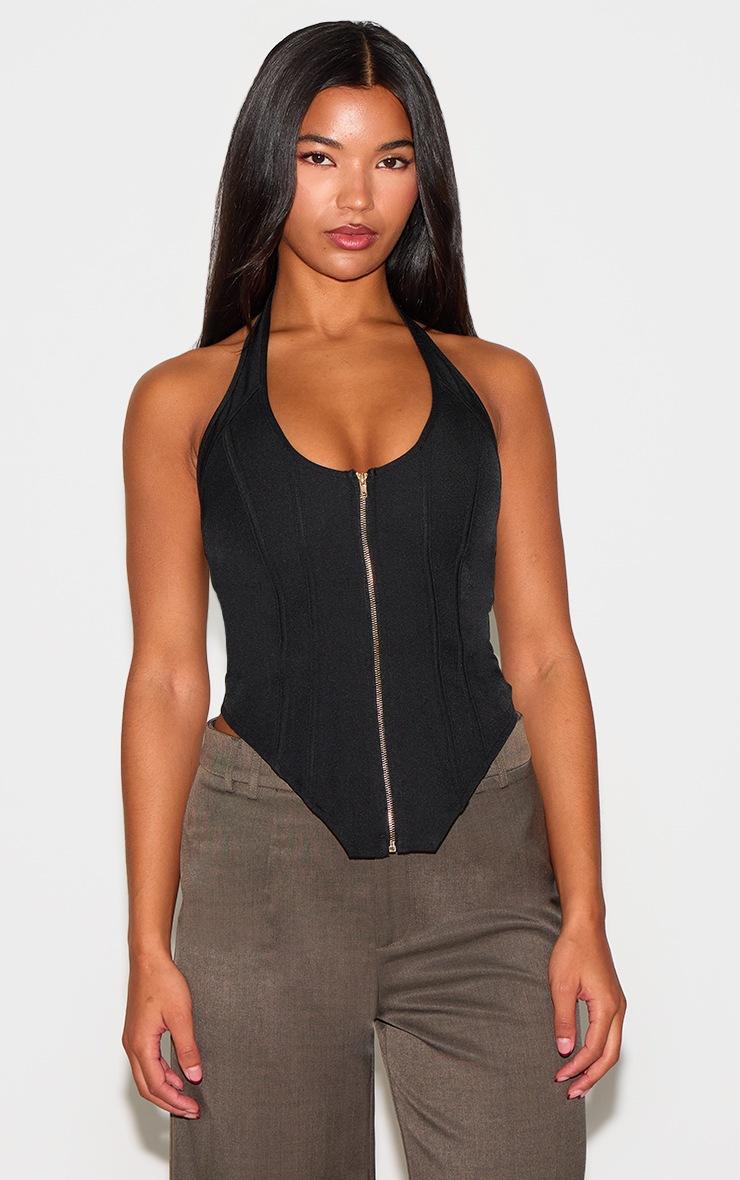 Pretty Little Thing Black Boned Dip Hem Corset