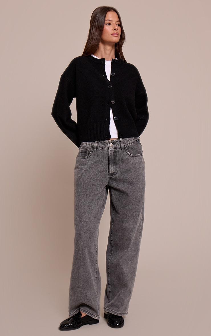 Pretty Little Thing Black Crew Neck Knit Cardigan