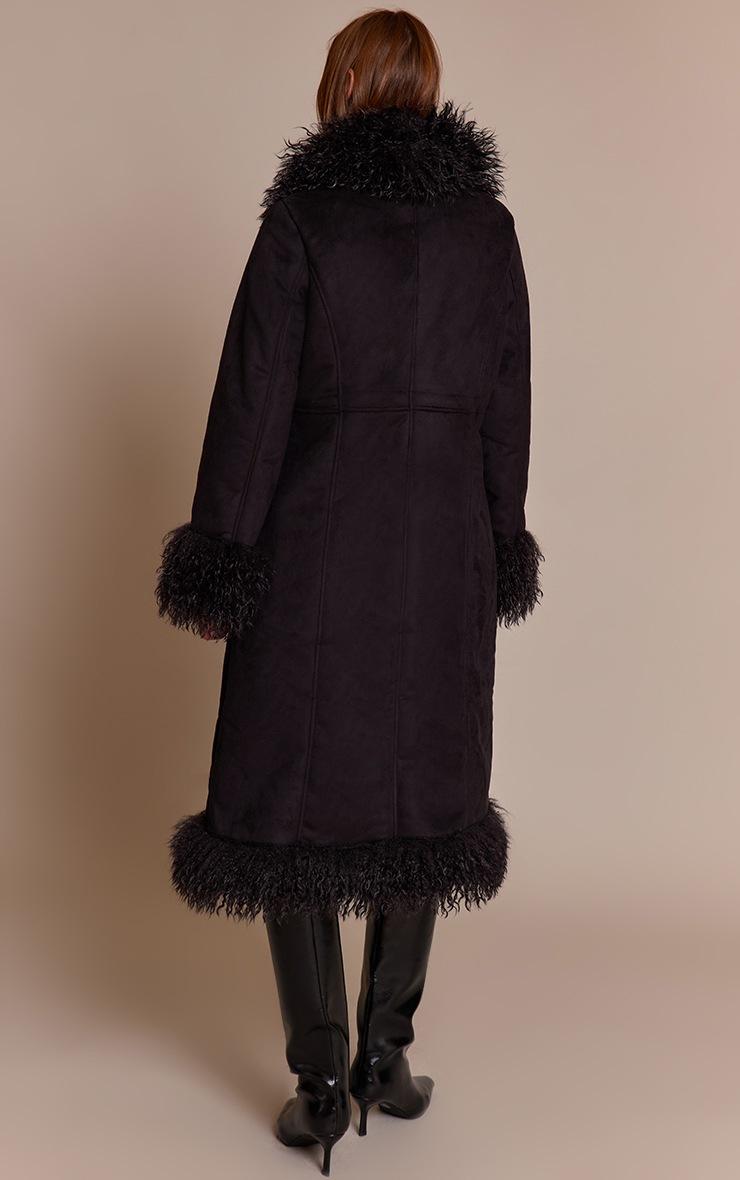 Pretty Little Thing Black Faux Fur Trim Maxi Coat