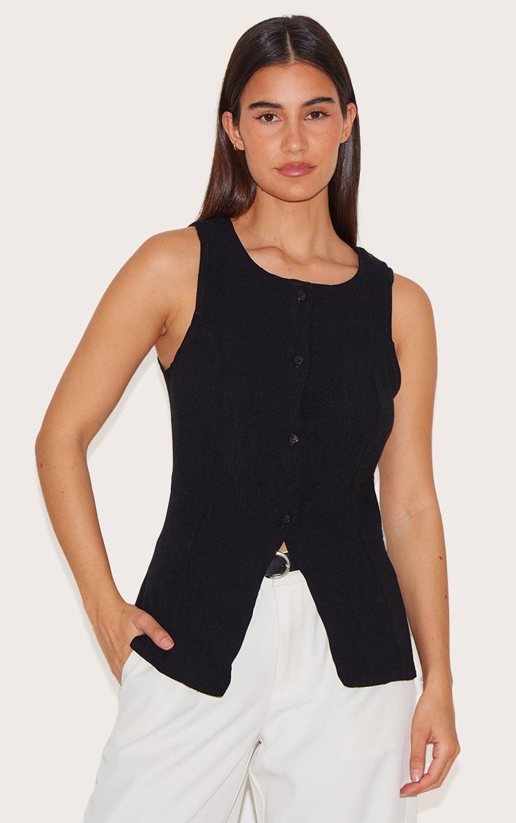 Pretty Little Thing Black Longline Bengaline Vest