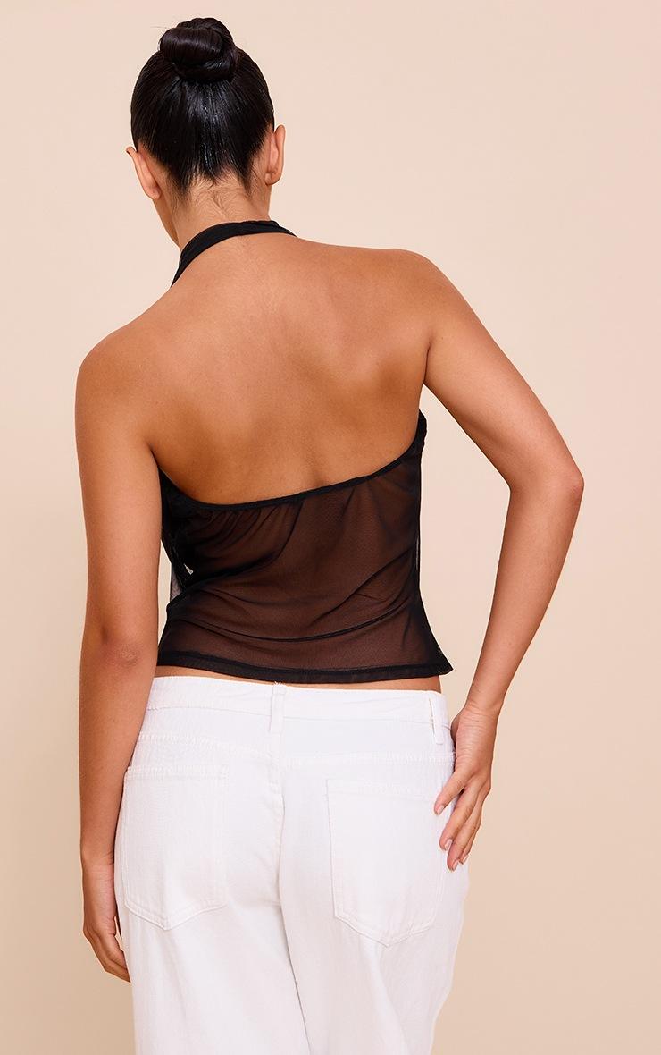 Pretty Little Thing Black Mesh Halter Neck Top