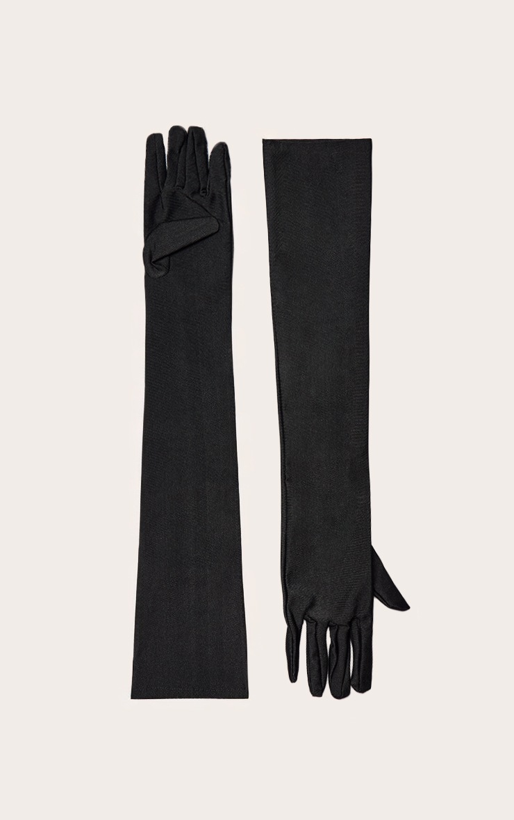 Pretty Little Thing Black Plain Satin Long Gloves