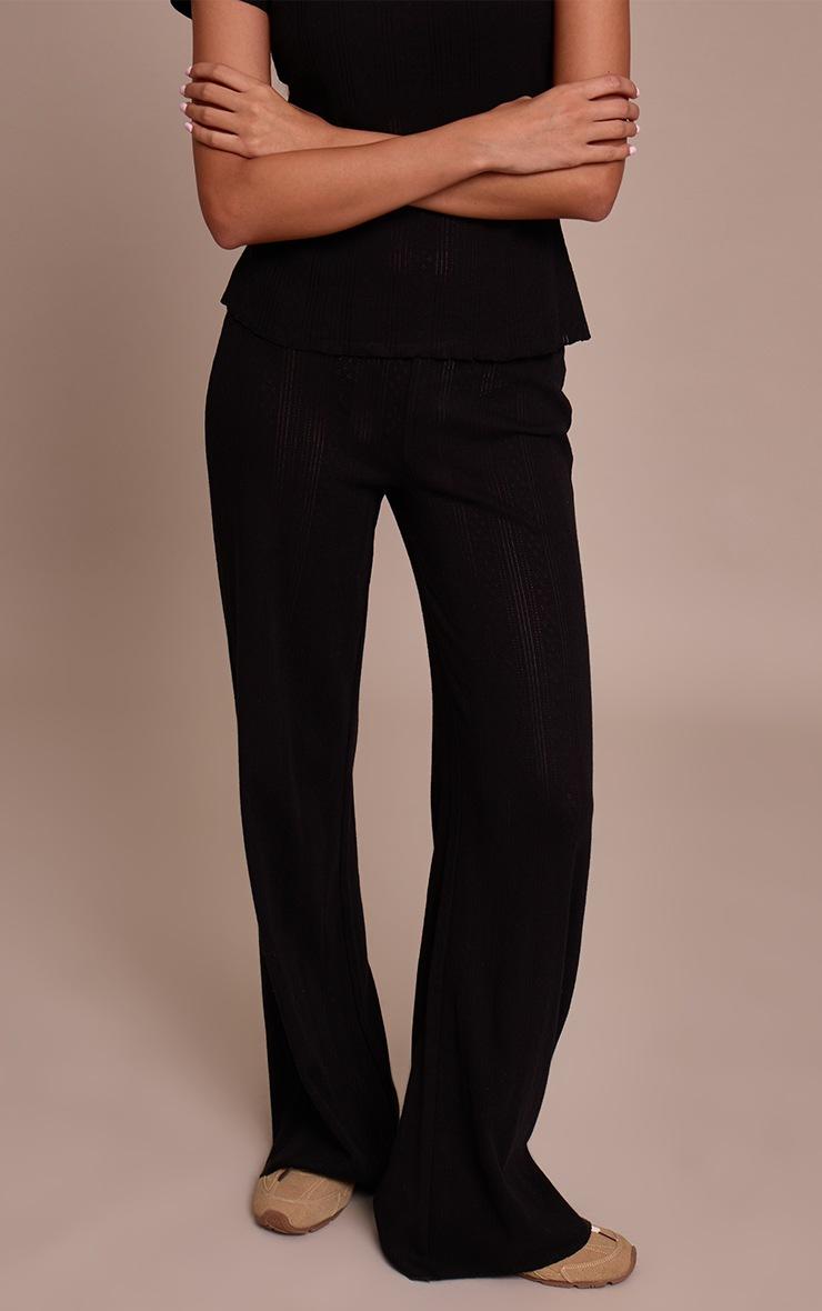 Pretty Little Thing Black Pointelle Wide Leg Pants