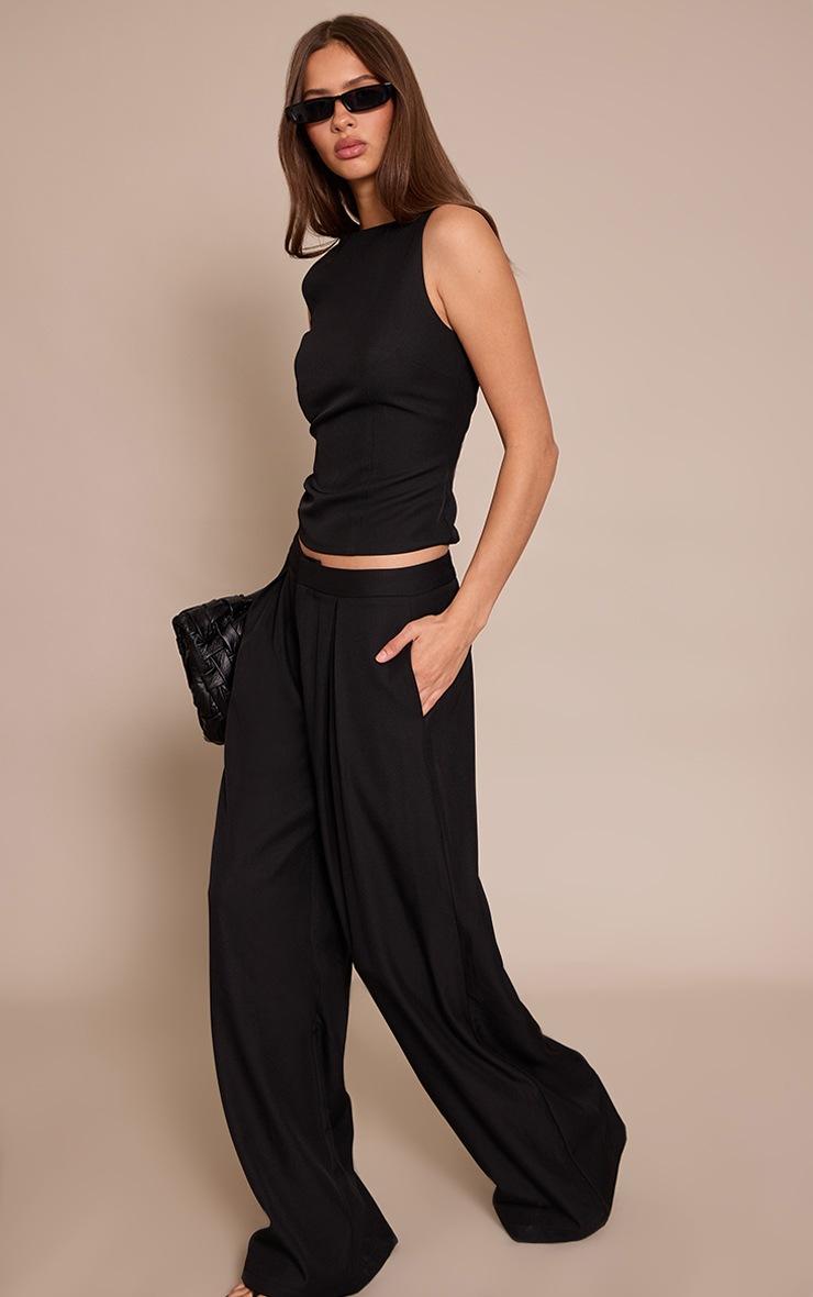 Pretty Little Thing Black Racer Neck Detail Top