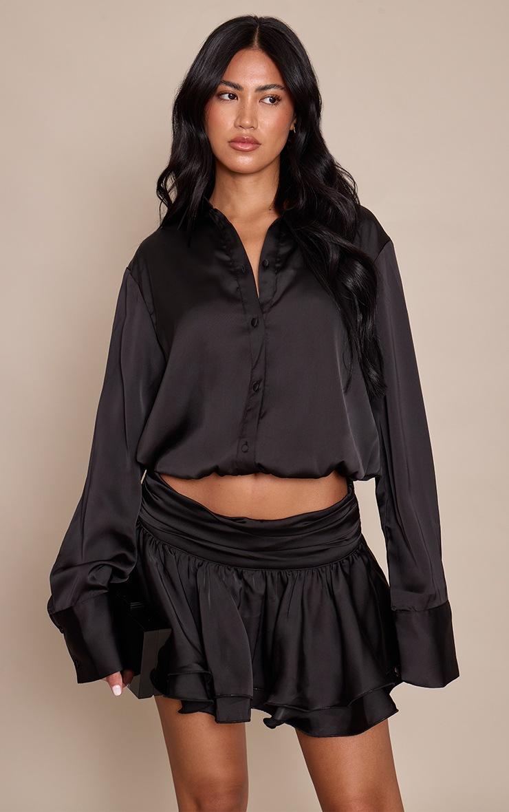 Pretty Little Thing Black Satin Ruffle Mini Skirt