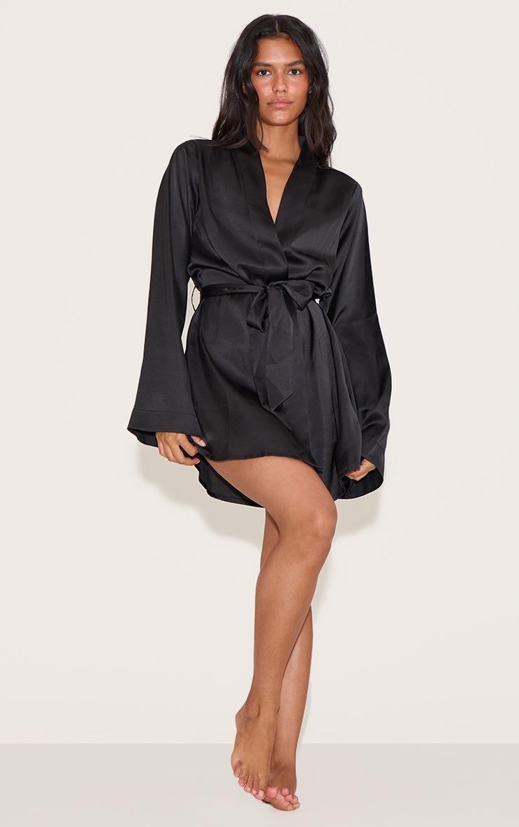 Pretty Little Thing Black Satin Sleepwear Robe
