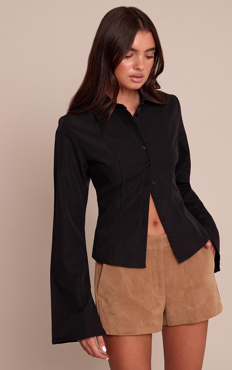 Pretty Little Thing Black Seam Detail Fitted Shirt