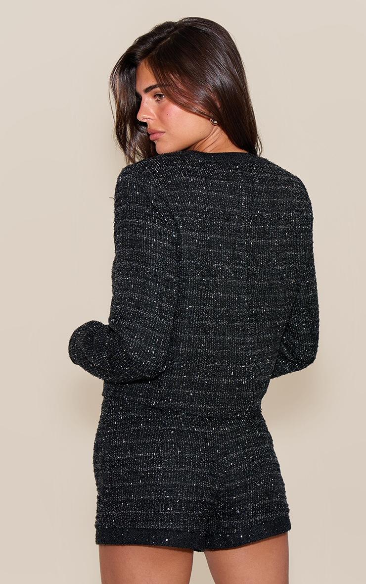 Pretty Little Thing Black Sequin Boucle Jacket
