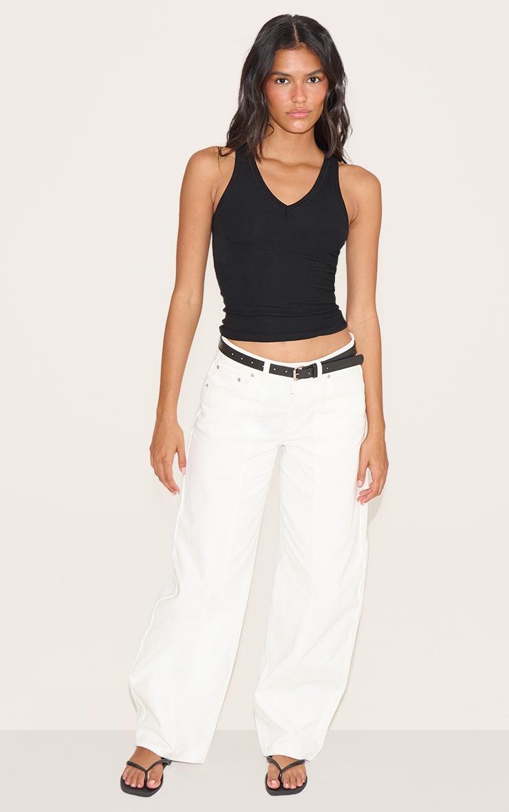 Pretty Little Thing Black Soft Rib V Neck Vest Top