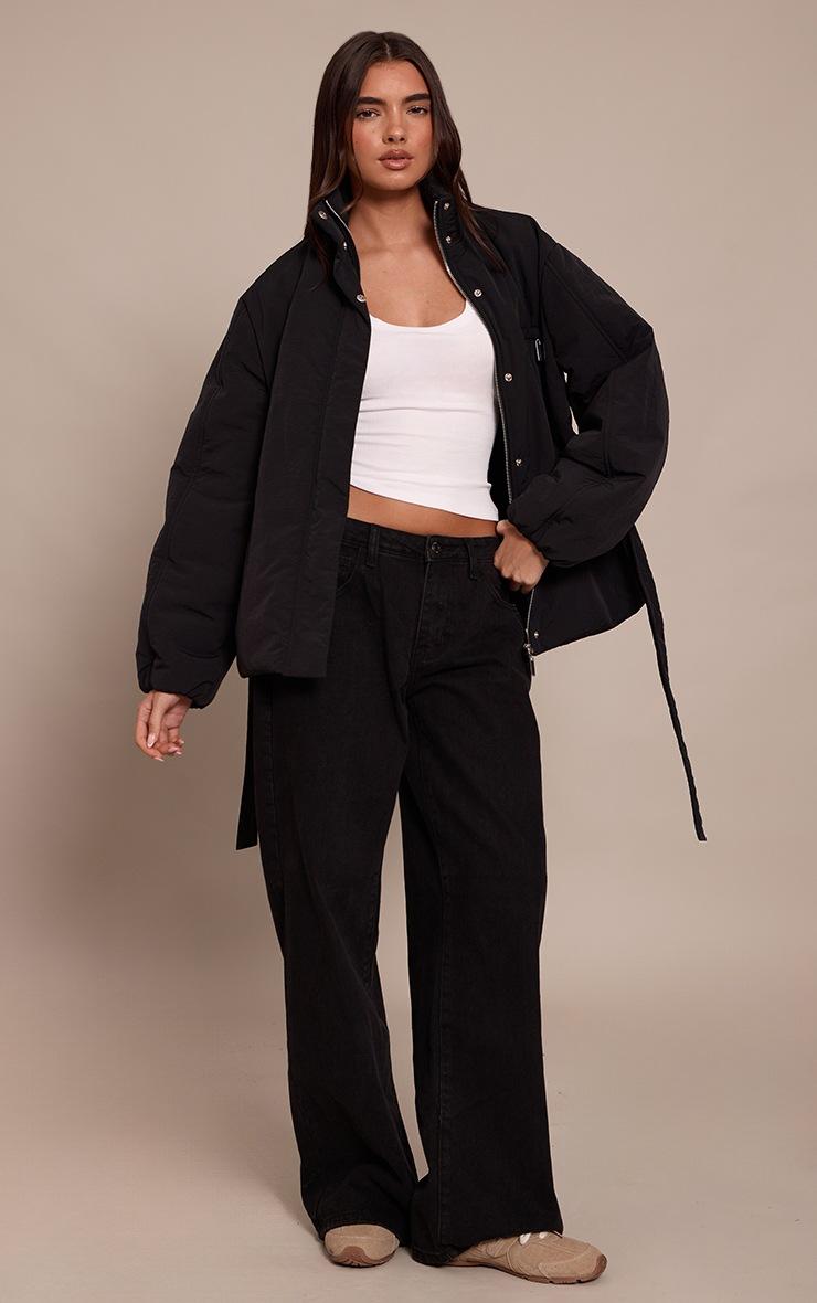 Pretty Little Thing Black Tie Waist Quilted Coat