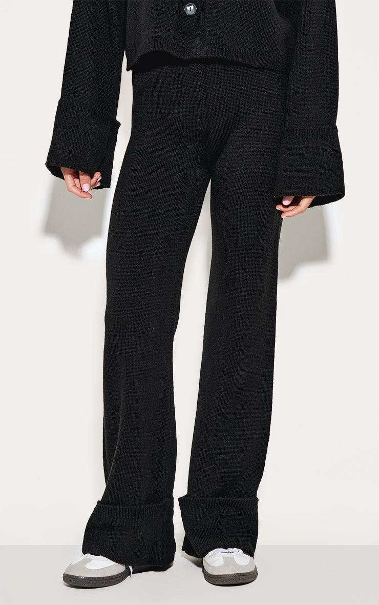 Pretty Little Thing Black Turn Up Hem Knit Pants