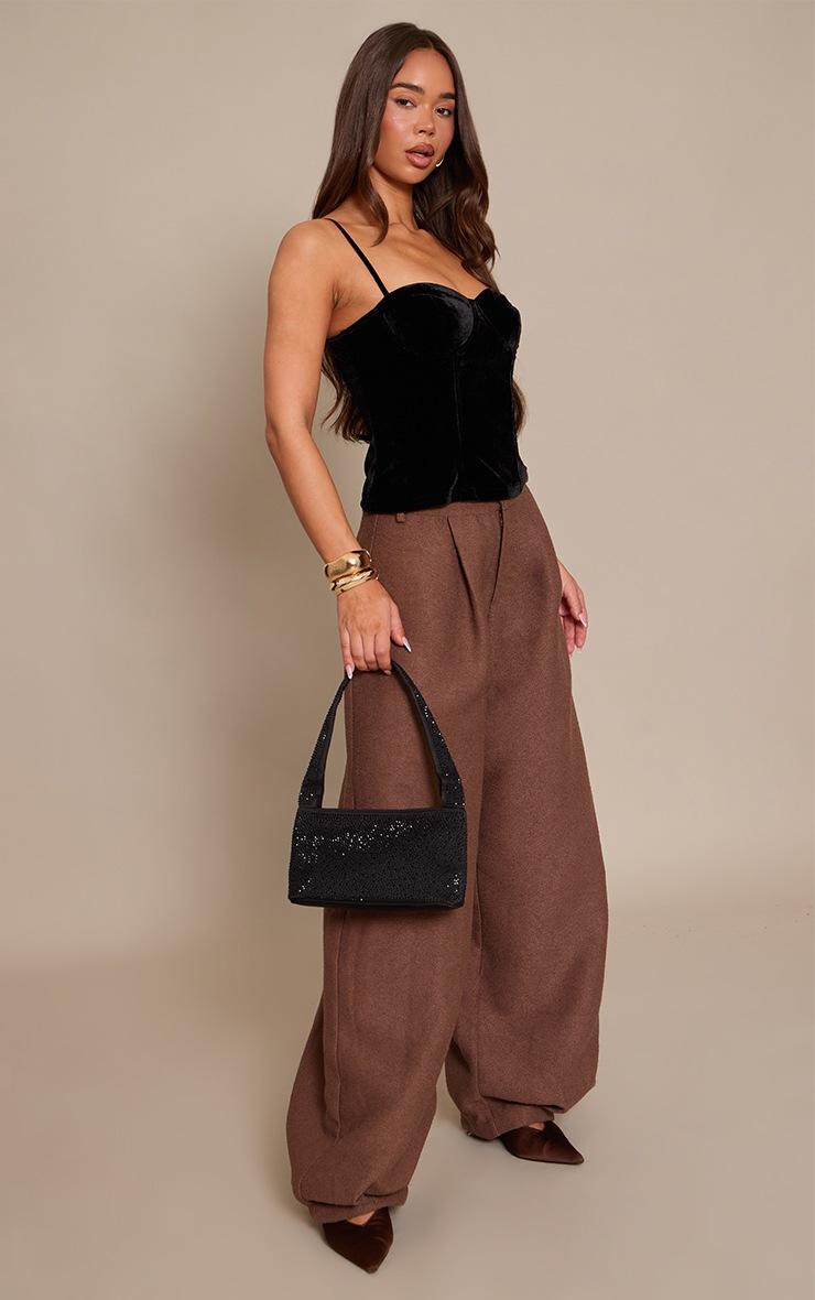 Pretty Little Thing Black Velvet Strappy Corset