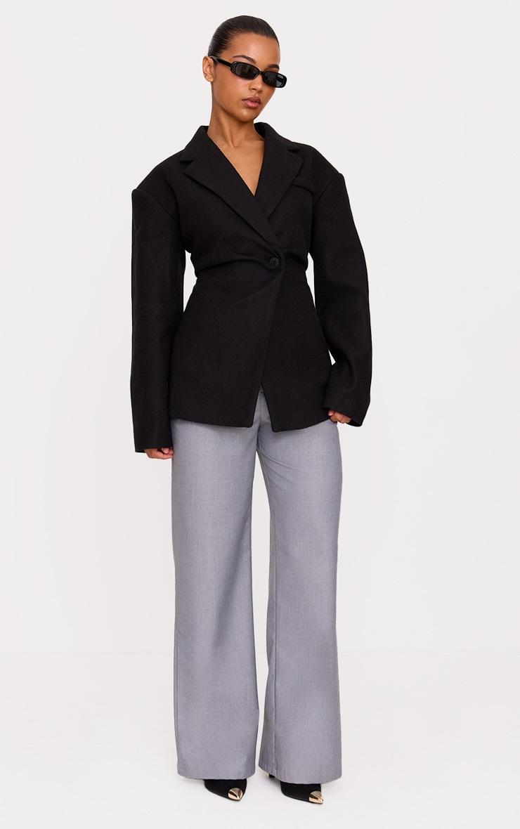 Pretty Little Thing Black Wool Look Cinched Blazer