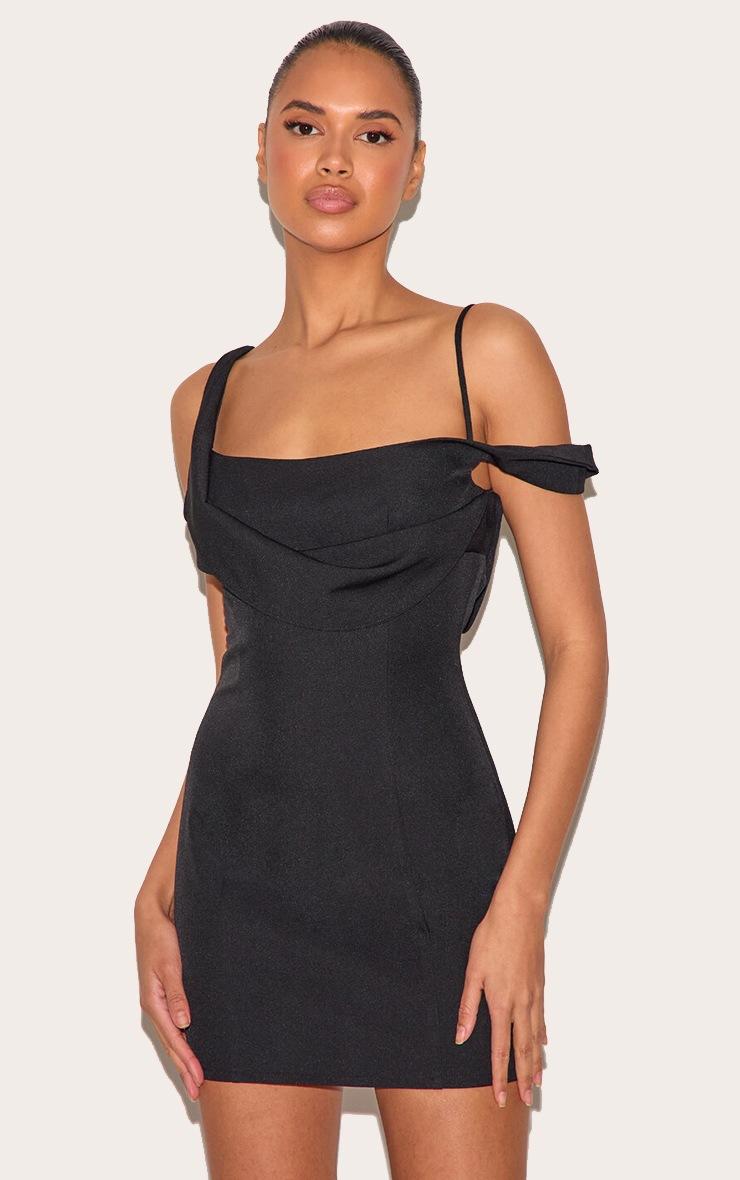 Pretty Little Thing Black Woven Drape Mini Dress