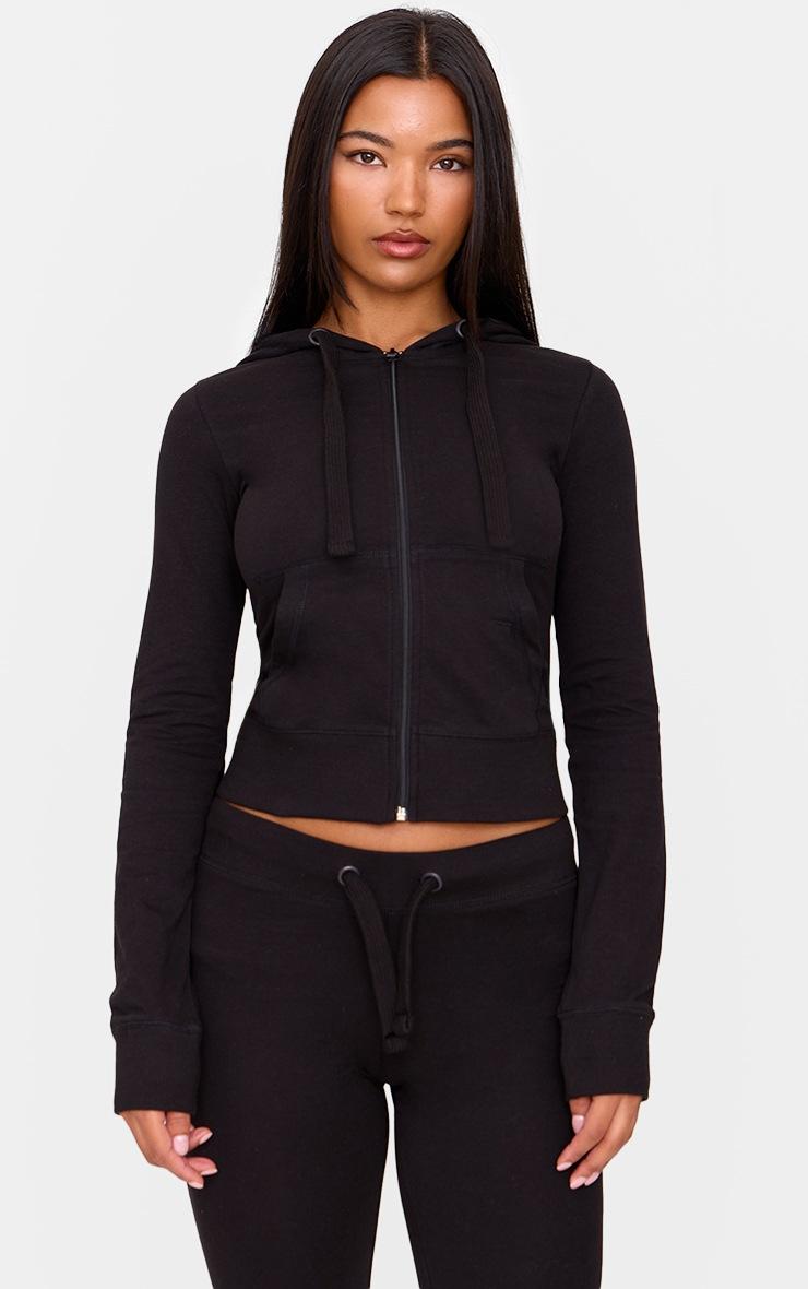Pretty Little Thing Black Zip Up Fitted Track Top