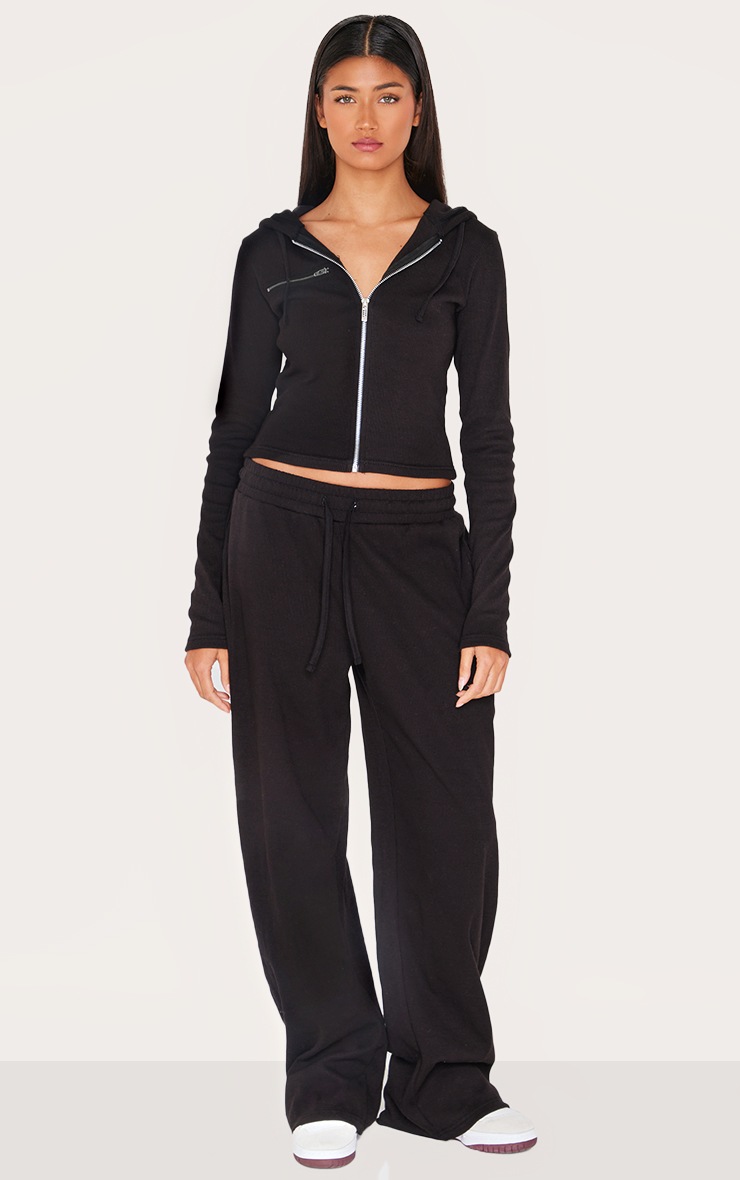Pretty Little Thing Black Zip Up Ribbed Track Top