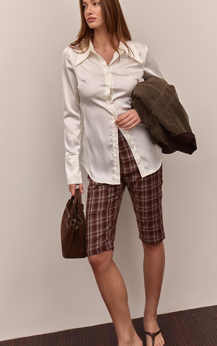 Pretty Little Thing Brown Check Woven Capris