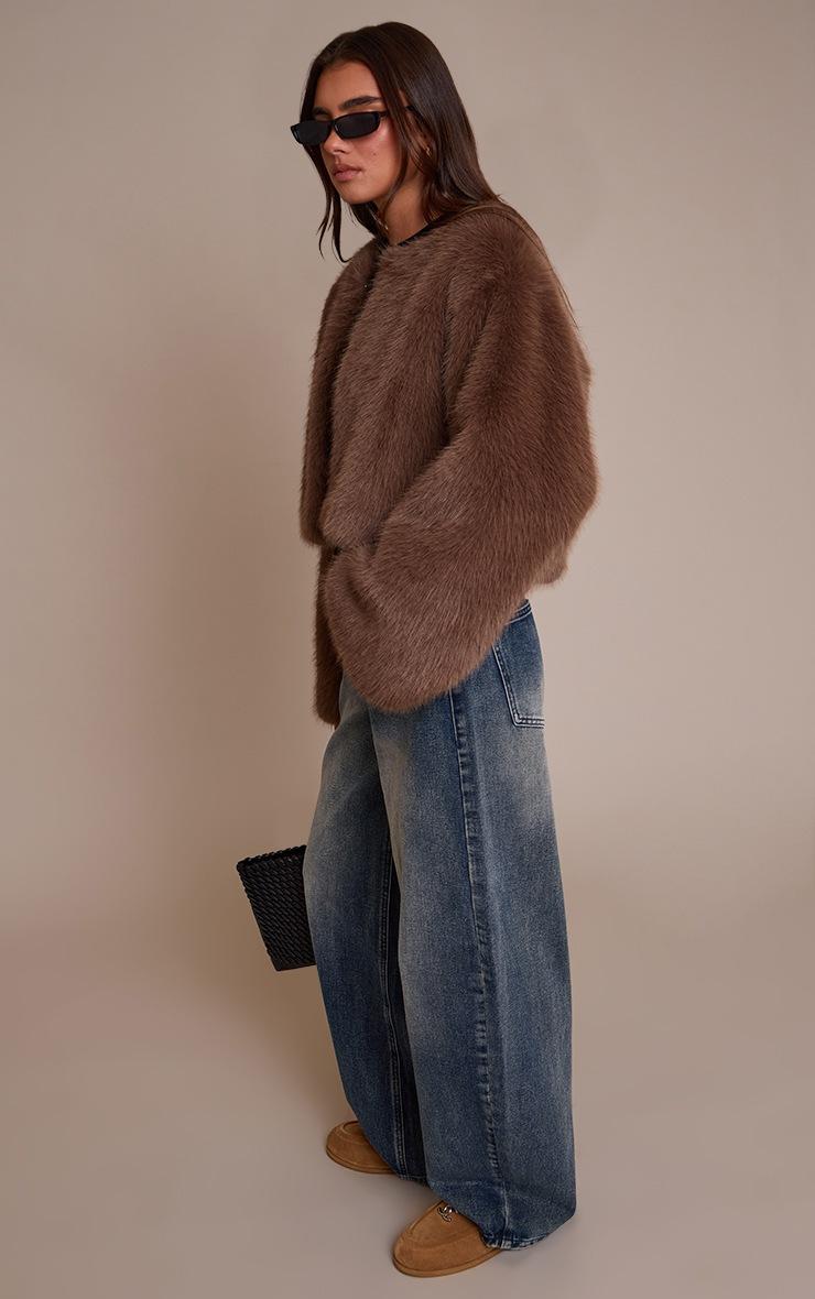 Pretty Little Thing Brown Cropped Fur Coat